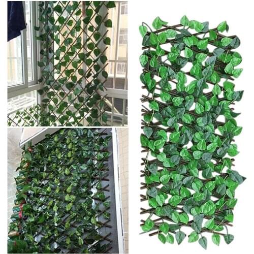Adjustable Retractable Fence Artificial Leaf Garden Trellis Decoration Privacy Expanding Wooden Landscaping Fence Balcony