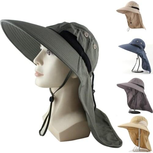 Fisherman Hat Breathable Sun Resistant Wide Brim Sunhat with Neck Flap Foldable Quick Dry Fishing Hat for Outdoor Hiking Health