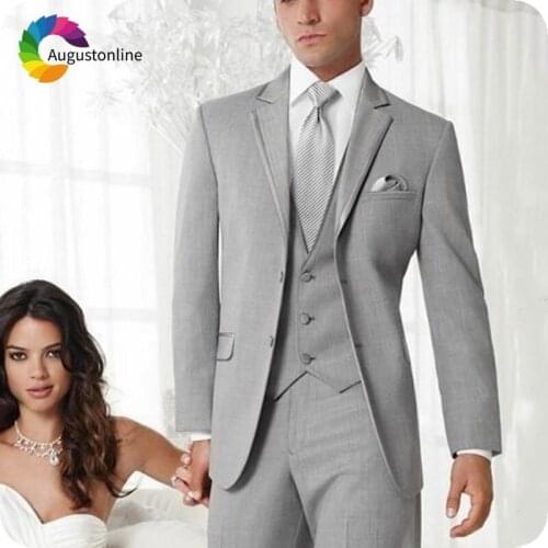 Vintage Grey Mens Classic Suits for Wedding Slim Fit Groom Tuxedo Elegent Male Blazers 3 Piece Jacket Pants Vest Costume Homme