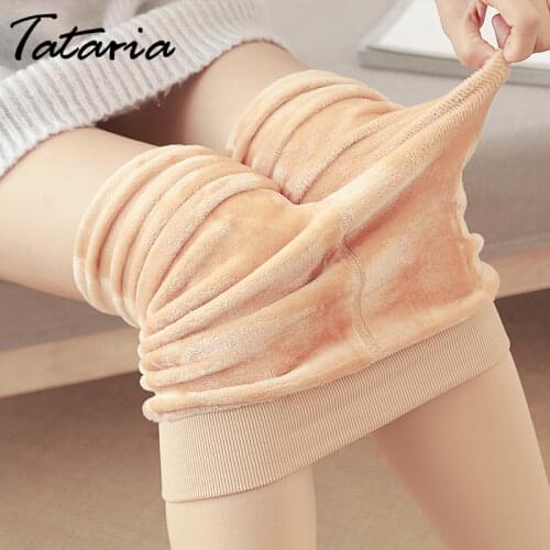 Tataria 2020 Autumn Winter Leggings Womens Keep Warm Solid Leggings for Women High Waist Thick Velvet Leggings Super Elastic