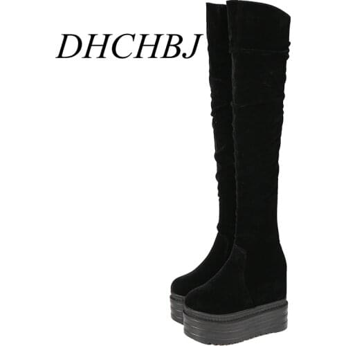 13cm Thick Bottom High Knee Long Boots Women Thin Leg Wedges High Heel Platform Over The Knee High Booties