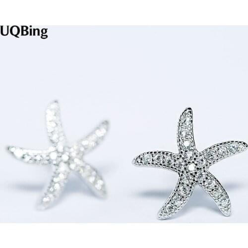2018 New Design Zircon Starfish Earrings 925 Sterling Silver Stud Earrings For Women Jewelry Free Shipping Brincos