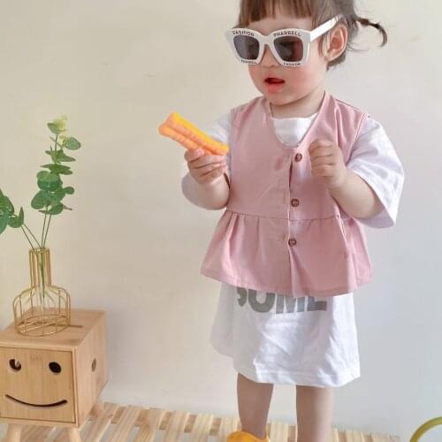 Girls Vest 2021 New Spring Autumn Thin Section Solid Color Cotton Baby Girl Waistcoat Kids Vest Outer Wear