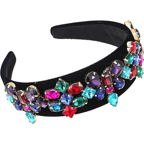 ZHINI New Colorful Gem Baroque Rhinestone Headbands for Women Personality DIY Design Wide Hair Band Hair Jewelry Accessories