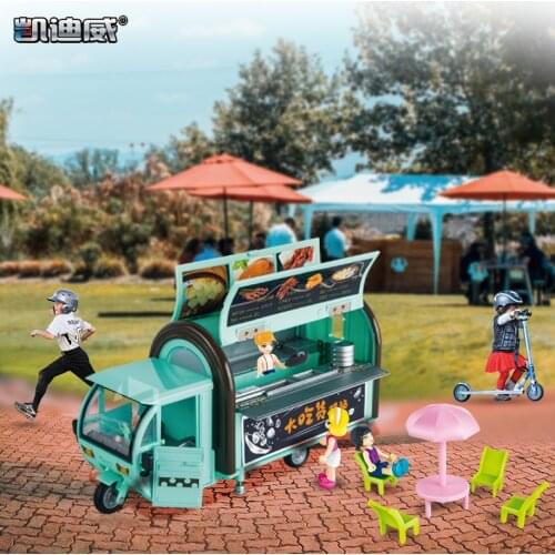 1:20 high simulation multi-door alloy three-wheeled mobile barbecue snack car model play house scene childrens toys