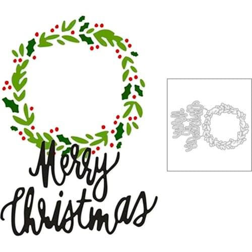 2020 New Round Wreath Embossing and Words Merry Christmas Metal Cutting Dies For DIY Making Greeting Card Scrapbooking No Stamps