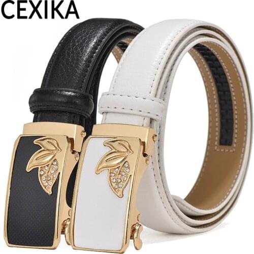 2021 Women Elegant Belt Genuine Leather High Quality Automatic Buckle Luxury Brand Female Jeans White 2.4cm Slim Belts for Dress