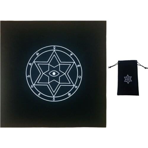 50×50cm Pentacle Hexagram Tarots Tablecloth and Storage Bag Velvet Divination Runes Altar Cloth Board Game Cards Bag