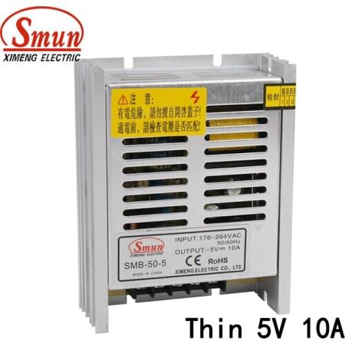 50W Ultra Thin Type Single Output Switching Mode Power Supply 5V 10A AC-DC Slim Led Driver SMB-50-5