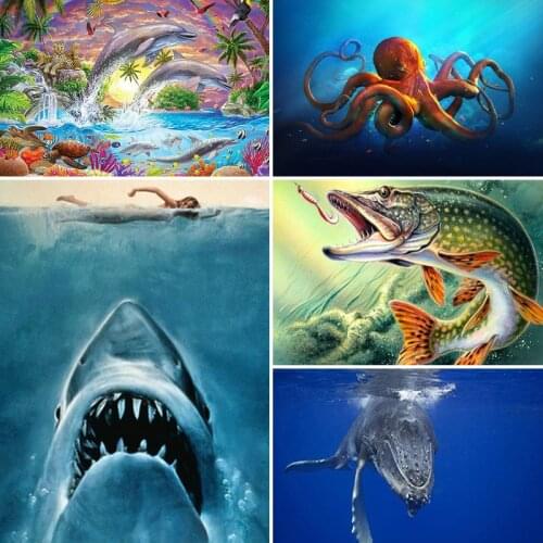 40x50x60x70 diamond painting 5D Full Square embroidery mosaic Cross Stitch animal Shark dolphin DIY Wall Sticker home Decoration