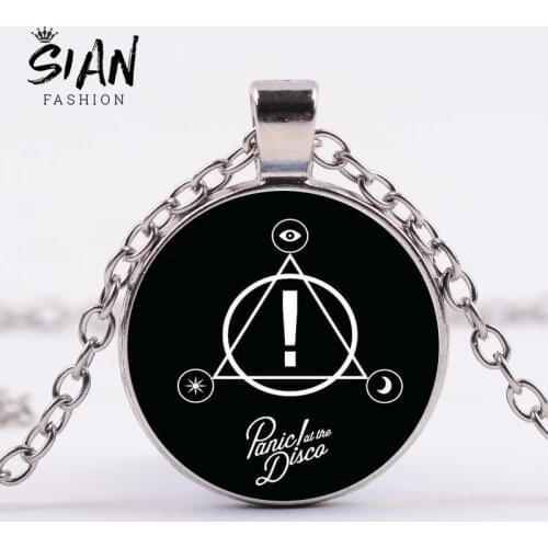 SIAN Mysteries of Music Band Panic At The Disco Necklace Minimalism Fashion Symbol Glass Cabochon Pendant Hipster Long Necklace