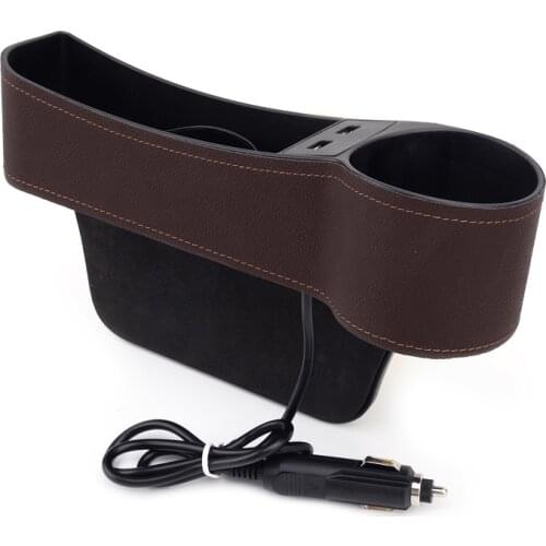 Beler Right Side Seat Slit Storage Box Organizer Pocket wiht 2 USB Ports Universal Car Accessories Brown
