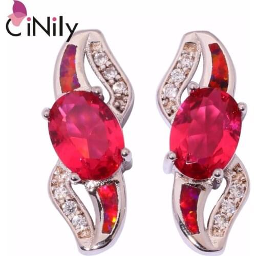 CiNily Created Red Orange Opal Kunzite Morganite Cubic Zirconia Silver Plated Wholesale Women Jewelry Stud Earrings OH4172-73