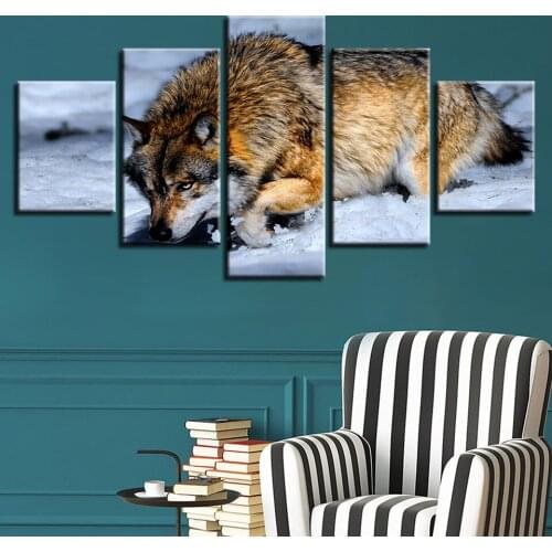 Home Decor Modular Poster Hd Pictures 5 Piece Wall Artwork Wolf Animal Canvas Printed Painting Bedside Background Modern Frame