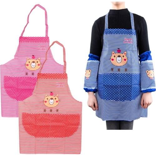 Bear Apron with 1 Pair Sleeve Kitchen Accessories BBQ Tool Anti-oil Pocket Apron Dress Set Waist Bib
