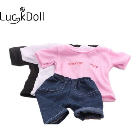 Luckdoll tri-color T-shirt + jeans doll suit for 18-inch American doll accessories for childrens best Christmas gifts