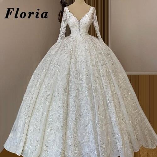 Exquisite Illusion V Neck Beaded Bridal Dresses 2020 Customize Robe De Mariee Wedding Gowns New Design Arabic Women Bride Dress