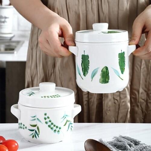 Ceramic Stew Pot 600ML Double Cover Tableware Cooking Utensils Dessert Bowl Steamer Soup Cup Household Kitchen Supplies