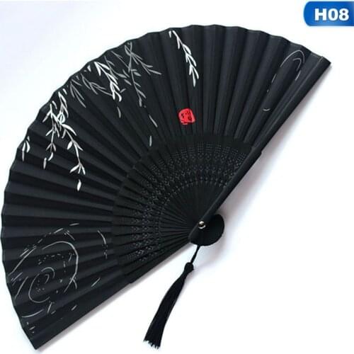 Chinese Japanese Folding Fan Wooden Shank Classical Dance Fan High Quality Tassel Elegent Female Fan