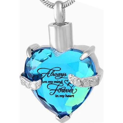 Cremation Jewelry Heart Birthstone Pendant Urn Necklace Memorial Ash Keepsake Ashes Memorial+Snake Chain