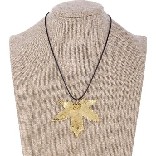 LOVBEAFAS Fashion Maple Leaf Jewelry Necklace Women Gold Silver Color Collar Necklaces & Pendants Real Natural Leaf Necklace