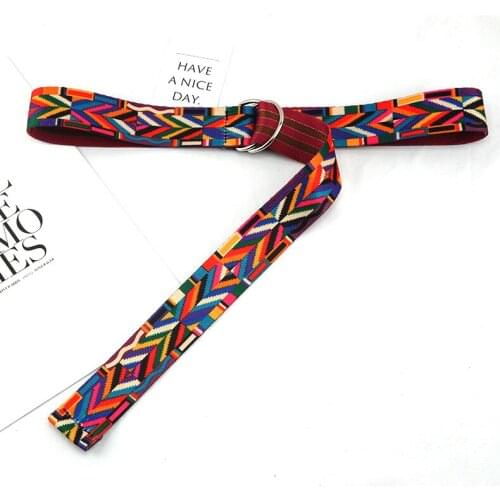 Metal D Ring Buckle Canvas Belts Waist Strap Jeans Dress Trouser Belt Decoration Waistband Ethnic Style Print Waist Belt