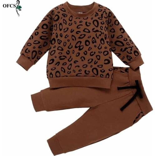 Fashion Childrens Clothing Set Girls Long Sleeve Clothes Suits Leopard print pattern Velvet Autumn Knit jumper+pants2Pcs Outfit