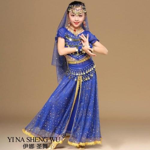 Fashion Child Belly Dance Costume Girl Indian Dance Dress Bollywood Bellydance Kids Ethnic Indian Dance Performance Skirt Suit
