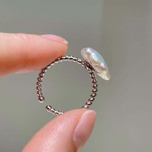 Natural Pearl Ring Womens Sterling Silver Ring Opening Adjustable Star Ring Smart All-match Jewelry Womens Ring