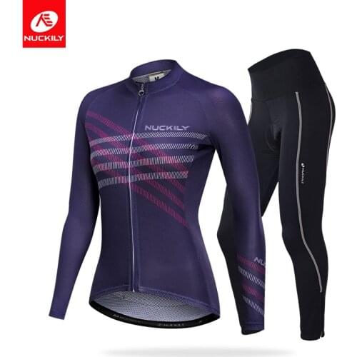 NUCKILY Cycling Wear Suit Womens Clothing Set Breathable Long-sleeved Shirt Bicycle Gel Pad Transport Bicycle Skinsuit Shirt