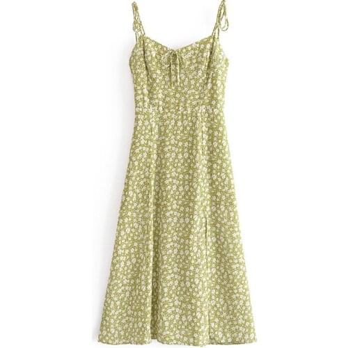 Summer ladies daisy print dress waist belt bow knot suspender dress lace sexy beach vacation brace dress