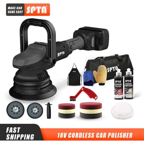 SPTA 20V Cordless Car Polisher 15mm Orbit 2000-4500rpm Variable Speed Polishing Machine With 2 4000Ahm Battery For Car Plishing