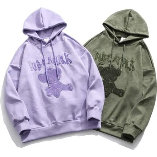 Harajuku Purple Loose Hoodie Couple Bear Girl Autumn Ins Fashion Retro Coat