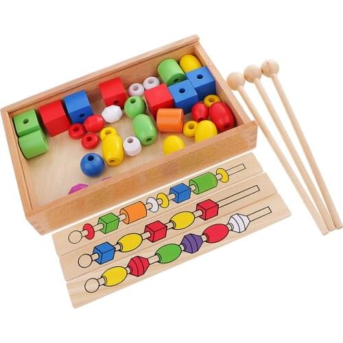 Montessori Early Wooden Toy Kids Child Stacking Beads Building Learning Toy