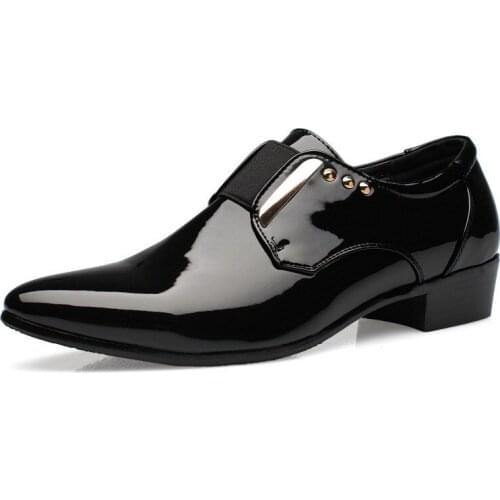 Luxury Men Dress Wedding Shoes Patent Glossy Leather 4CM High Heels Italian Fashion Pointed Toe Heighten Oxford Shoes Party Prom