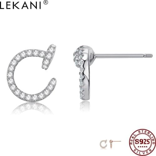 LEKANI 925 Sterling Silver Stud Earrings For Women Nail Shape Full 5A Clear Cubic Zirconia Earring Engagement Fine Jewelry New