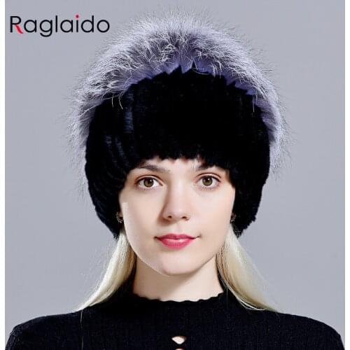 Winter women hats fox rabbit fur pompom skullies beanies warm elastic fashionable fluffy thick outdoor stylish natural fur hats
