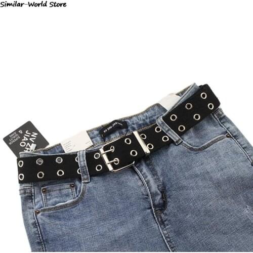 Harajuku Wide Belt Canvas Web Double Grommet Hole Buckle Belt Female Male Hot Waist Strap Belts for Women Men Jeans