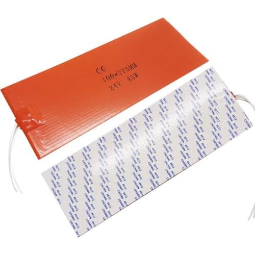 12V 24V 45W 100X275mm Silicone Heater with Adhesive Back
