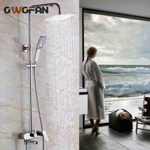 Bathroom Faucets Shower Set Brass Chrome Wall Mounted Shower Faucet 8 inch Rainfall Shower Head Plumbing Shower Room Mixer 509
