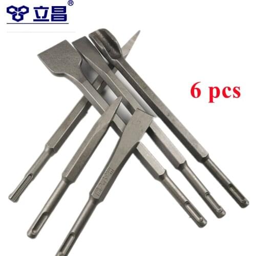 LICHANG 6pcs Drill Bits Sds Plus Chisel Set Tools Electric Hammer Concrect Wall Power Tools Groove Opening Tip 250mm