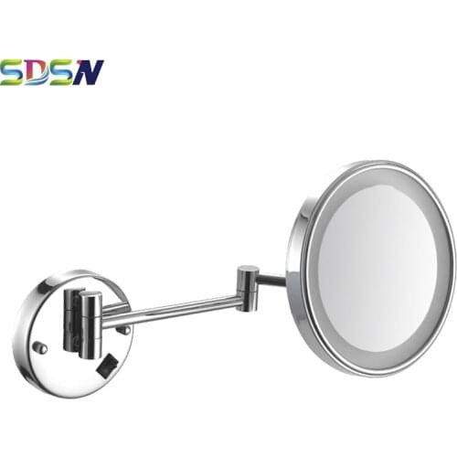 LED Bathroom Mirror SDSN Folding Bath Mirrors 3x Chrome Cosmetic Mirror Wall Mounted Round Bathroom Mirrors LED Silver Mirrors