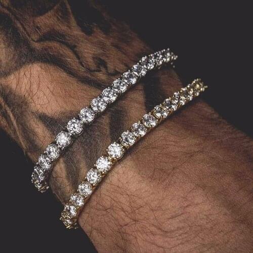 Hiphop Men Cubic Zircon Bracelet Tennis Charm Bracelet Rhinestone for Women Lover Gift Cuban Link Bracelet Gold Silver Color
