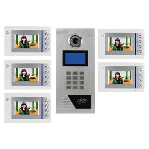 XinSiLu Building Home security Video Intercom System 4.3" LCD Video Door Phone IR Home Video Doorbell For 5-Apartments 1 Doors
