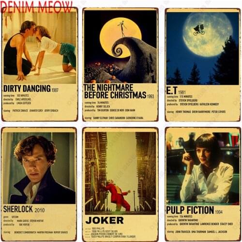 Vintage Classic Movie TV Show Metal Plate E.T Retro Anime Poster Wall Art Painting Metal Sign Famous Movie Cover Room Decor WY9