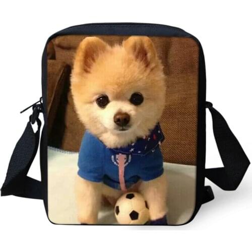 Women Handbags 3D Pomeranian Printing Shoulder Messenger Bags for Female Kindergarten Girls Mini Size Book Shoulder Bags