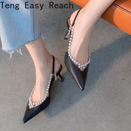 Women Sandals Pointed Rhinestone Shoes Heels Trend Genuine Leather Fashion High Heels Sandals For Women Wedding Party Sandals