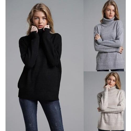 Womens sweater autumn and winter new solid color loose warm high collar sweater female 2021 temperament pullover
