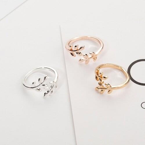 Charms Three Colors Olive Tree Branch Leaves Open Ring for Women Girl Wedding Rings Adjustable Knuckle Finger Jewelry Accessory