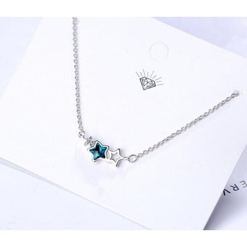 WYEAIIR Blue Crystal Pentagram Sweet Cute Star Simple 925 Sterling Silver Clavicle Chain Female Necklace